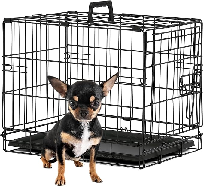 BestPet | Dog Crate | 18" | Black | Foldable Metal Kennel with Double Doors, Secure Slide-Bolt Latches, Leakproof Tray | Portable Dog Cage for Small Breeds | for Travel, Indoor & Outdoor Use