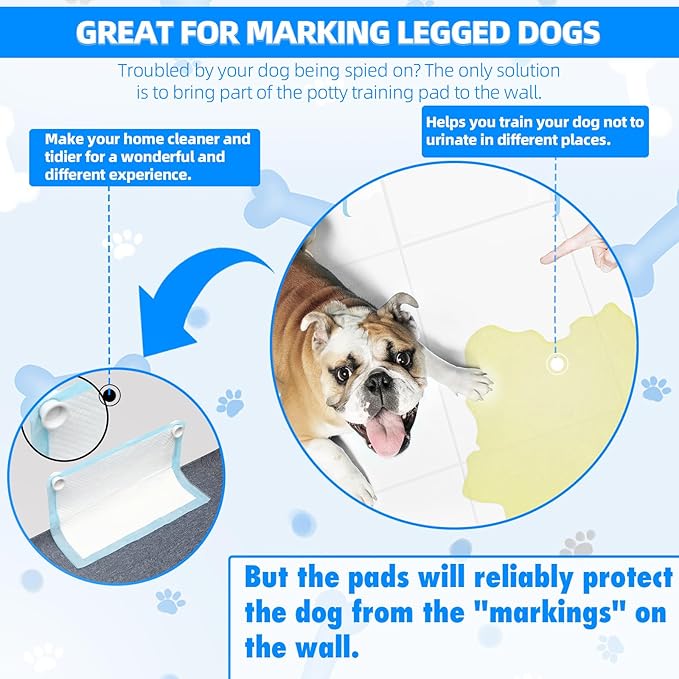 (4-Pack) Potty Training Pad Magnetic Holder Compatible with Any Size of Puppy Pee Pads Perfect for Leg-Lifting Marking Dogs, Strong Magnets Will Stick on Most Flat Surfaces - White Paw