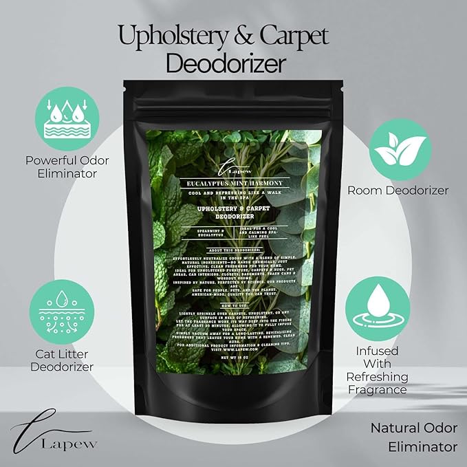 Eucalyptus Mint Harmony Carpet Freshener Powder: Powerful Odor Eliminator for Home, Upholstery Deodorizer, Carpet Deodorizer, Pet Urine, Cat Litter Box - Eucalyptus Spearmint Fragrance