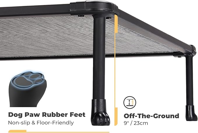 Veehoo Chewproof Elevated Dog Bed - Cooling Raised Pet Cot, Breathable Mesh, Washable & Non-Slip for Large Dogs, Indoor/Outdoor, Black Silver Mat and Black Frame, 59x37inches (Model CWC2203A03)