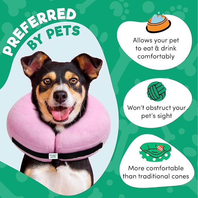 BENCMATE Inflatable Dog Cone Collar Alternative, Soft Dog Cone for Small Medium Large Dogs and Cats, Neck Recovery ECollar Donut Collar After Surgery (Small, Pink)