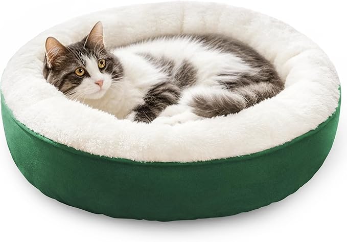 Love's cabin Round Donut Cat and Dog Cushion Bed, 20in Pet Bed for Cats or Small Dogs, Anti-Slip & Water-Resistant Bottom, Super Soft Durable Fabric Pet Beds, Washable Luxury Cat & Dog Bed Green