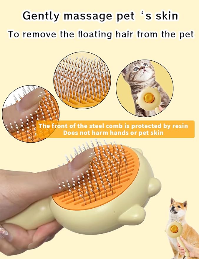 Cat Brush,Dog Brush, Pet Hair Cleaner Brush,Pet Grooming Cat Dog Brush,Pet Comb-Cat Comb for Kitten Massage Removes Loose Fur-Cat Grooming Brush Long Short Hair Cats Dogs Pet Brush (Yellow)