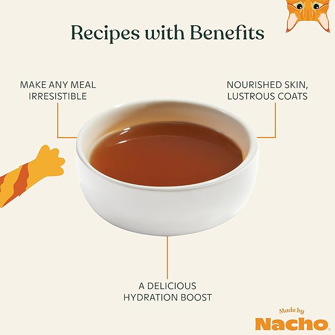 Made by Nacho Bone Broth Cat Food Topper for Hydration and Picky Eaters - Add Protein and Flavor to Your Dry Cat Food – Supports Optimal Nutrition, Digestion, Skin & Coat, 11 oz. (Pack of 4), Beef