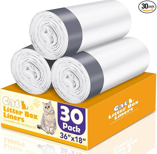 30 Count Cat Litter Liners Large, Jumbo Drawstring Extra Durable Pet Cat Pan Liners Extra-Thick Kitty Litter Box Bag 36" x 19"