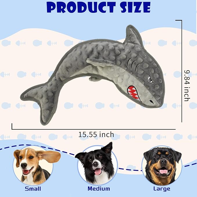 Dog Toy Squeaky Chew Dog Toys No PP-Cotton,no Stuffed for Small, Medium, Large Breed Dogs Interactive Hours of Fun,Gray-Shark