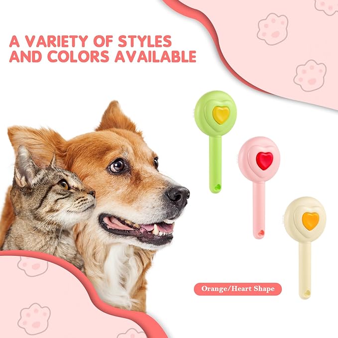 New cat brush&dog brush,pet hair brush with Self Cleaning Button Easy to remove loose undercoat，Needle-tip massage beads, no harm to the skin,Lovely Heart Series(Pink)