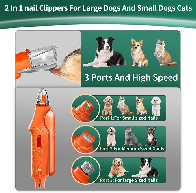 2-in-1 Cat Nail Clippers & Dog Nail Clippers Trimmers for Large Medium Small Dogs Cats Claw Trimmer Quick Sensor and Safety Guard USB Rechargeable with 2 LED Lights Dogs Nail Trimmer
