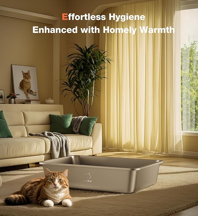 Stainless Steel Litter Box with Handle, Large Metal Cat Litter Box with High Sided for Big and Small Cats, Kitty Litter Boxes, Non-Stick, Easy to Clean, Odor-Free, Cat Toilet，Litterbox