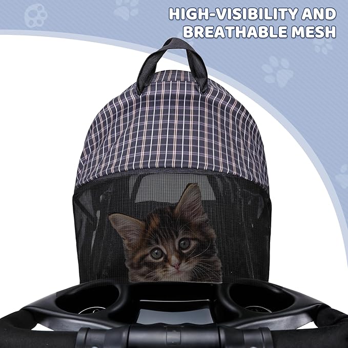 Magshion Foldable Pet Stroller, 3-in-1 Dog Travel Jogger with Detachable Carrier, Cup Holder, Storage Basket, Folding Carrier for Small/Medium Dogs & Cats Up to 33 lbs, Plaid