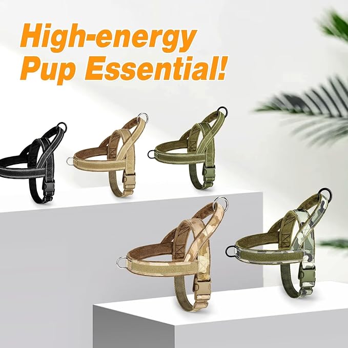 Forestpaw No Pull Dog Harness - Soft Flannel Padded Tactical Dog Vest Harness with Quick Release Buckle, Adjustable Reflective Pet Harness for Medium Dogs Walking Training,Green M