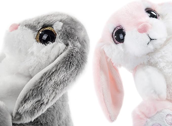 My OLi Bunny Stuffed Animal Pack of 2 Plush Rabbit 7in Stuffed Bunny with Floppy Ear Bedtime Friend Soft Toy Gifts for Girls Boys Kids, Gray & Pink