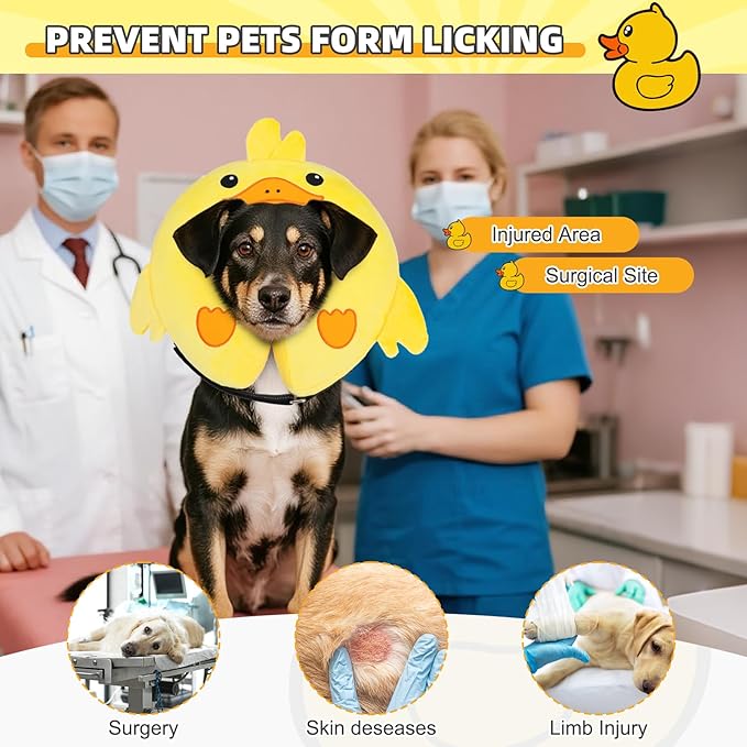 KOOLTAIL Inflatable Dog Cone Collar, Soft Dog Cone Alternative for Large Medium Small Dogs After Surgery, Cute Costume Adjustable Donut Neck Cone for Dogs Cats, Comfortable Recovery E Collar, Duck L