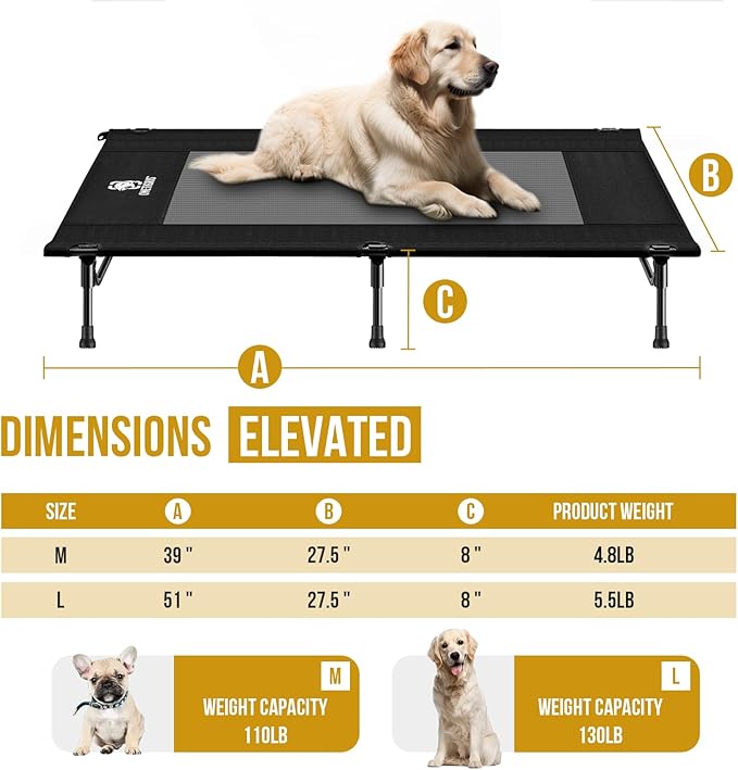 ONETIGRIS Elevated Dog Bed, Outdoor Dog Cod Large Raised Dogs Bed with Chew Proof Mesh, No-Slip Portable Dogs Cot Bed for Indoor & Outdoor Portable