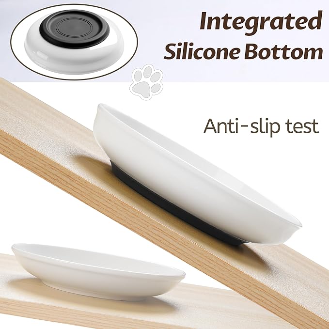 No Spill Cat Bowls,Cat Food Bowl,Anti Whisker Fatigue Healthy Ceramic Cats Dishes Set for Indoor Cats,Shallow Wide Kitten Plates for Food and Water,Non-Slip Silicone Bottom,6 Pack