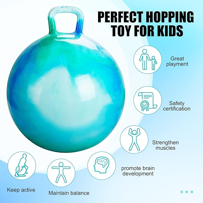 INPODAK Hopper Ball 20 Inch Bouncy Ball with Handle for Kids, Hippity Hop Jumping Bouncer Hopping Toy for Boys Girls Ages 5-9 with Pump and Gift Box Great Gift for Birthday Holiday