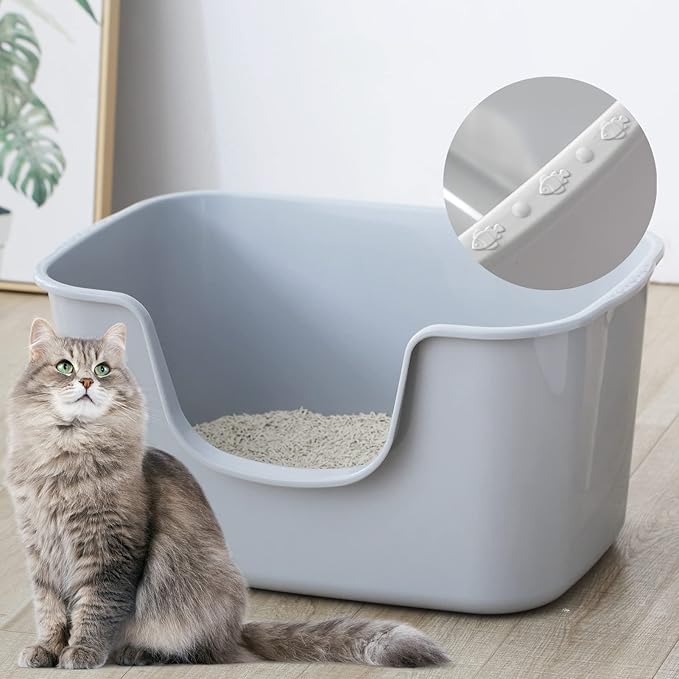 Smart Paws Extra Large Jumbo Cat Litter Box for Maine Coon Cats, Open Top High-Sided Anti-Splash Litter Pans, Durable XL Kitty Bathroom for Multi-Cat Households (Grey)