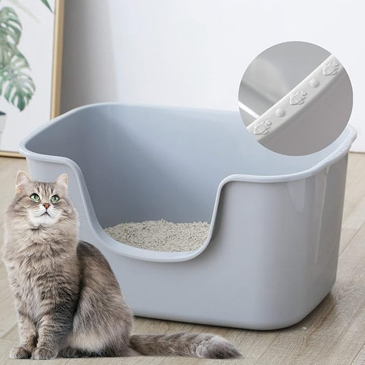 Smart Paws Extra Large Jumbo Cat Litter Box for Maine Coon Cats, Open Top High-Sided Anti-Splash Litter Pans, Durable XL Kitty Bathroom for Multi-Cat Households (Grey)
