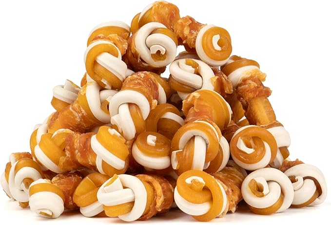 MON2SUN 2.5" Rawhide Free Dog Treats with Mixed Vegetables, Chicken Wrapped Mini Knot Bones for Small Dogs, Healthy Snacks for Balanced Nutrition, 21.2oz