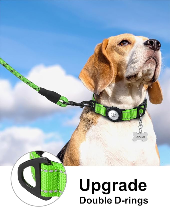 TagME Airtag Dog Collar,Waterproof Reflective Pet Collar with Airtag Holder,Soft Padded and Double D-Rings for Medium Dogs,Green