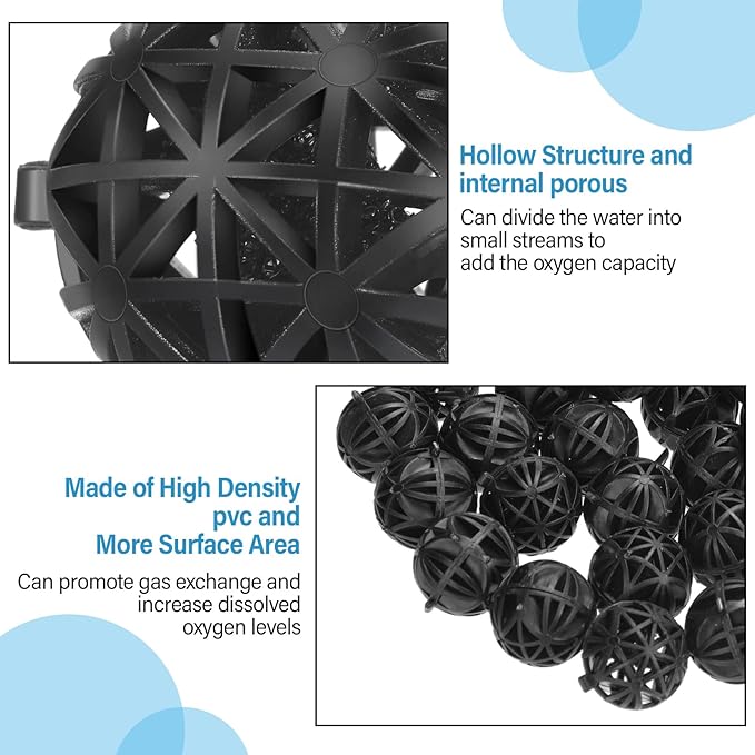 500 Pieces Bio Filter Balls Black Bio Balls for Aquarium Filter Pond Filter 1.02 Inch Internal Bioballs Filter Media with 5 Pieces Aquarium Filter Media Bags Mesh Bags with Zipper for Fish Tank Pond