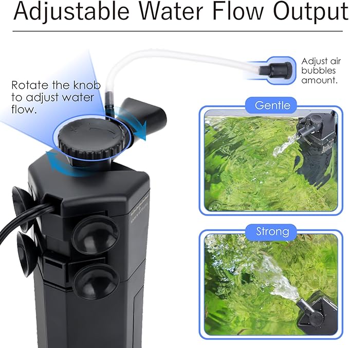 hygger Submersible Aquarium Power Filter 120 GPH for 10-20 Gallon Fish Tank Corner Internal Filter with Bio Ball Sponge 3-Stage Filtration System