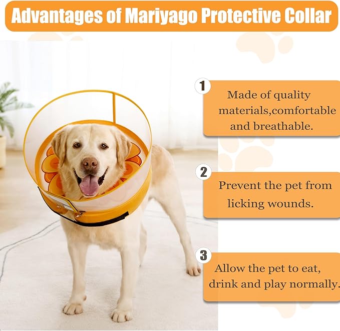 Inflatable Dog Cone Collar with Enhanced Anti-Licking, Soft Neck Donut for Dogs Cats, Recovery Pet Cone Collar After Surgery for Large Medium Small Dogs (Yellow Flower, X-Large)