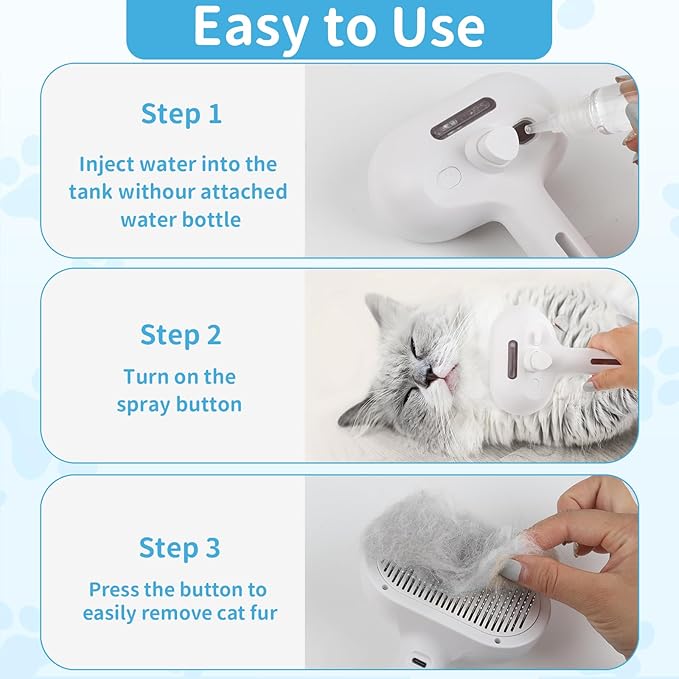 Dog Brush for Shedding, Cat Brushes for Indoor Cats, Cat Brush for Shedding - Pet Grooming Supplies with Steam, Hair Removal Comb Spray for Long-Haired Cats and Dogs (Waterless Shampoo)