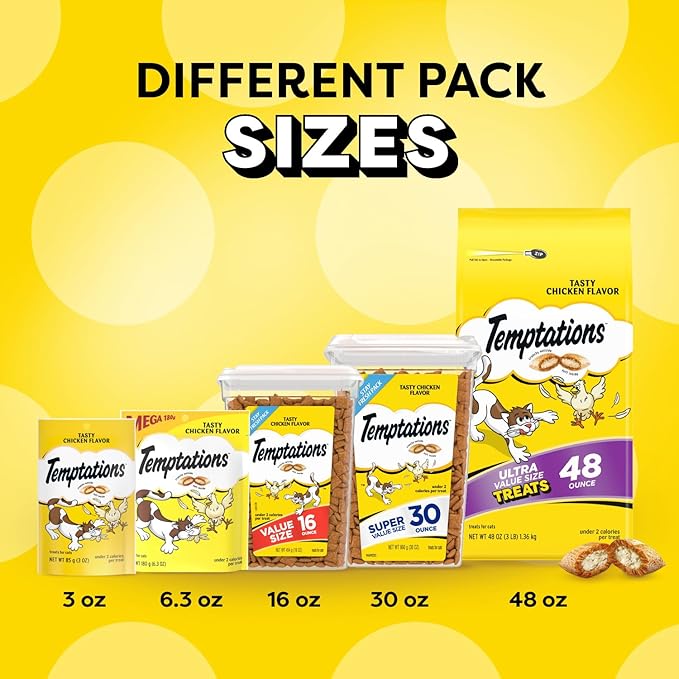 Temptations Classic Crunchy and Soft Cat Treats, Tasty Chicken Flavor, 6.3 oz. Pouch, (Pack of 10)