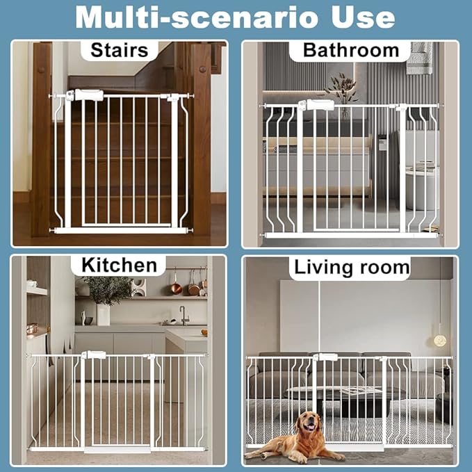 Extra Wide Baby Gate 34-38.5 Inch Wide with Pressure Mounted Extention Kit Walk Through Pet Gate Safety Child Gate for Stairs Doorways Kitchen Living Room