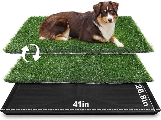 LOOBANI 41x26.8in Large Dog Grass Potty Tray - Dog Litter Box with 2-Pack Replacement Artificial Grass Puppy Training Pads - Potty Tray for Balcony Apartment Indoor Outdoor Use