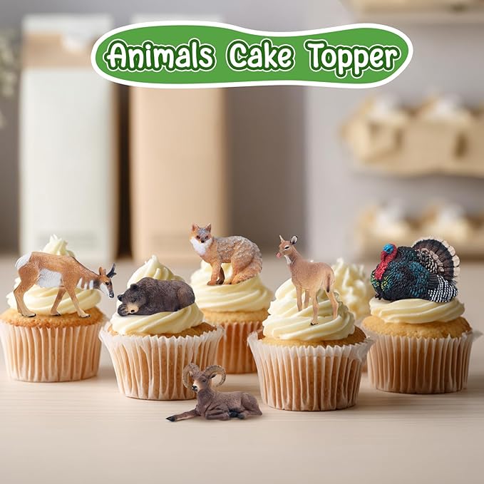 Toymany 14PCS Mini North American Forest Animals Figurines, Realistic Jungle Animal Toys Includes Elk Pronghorn Jaguar Gey Fox for Kids Adults Toddlers