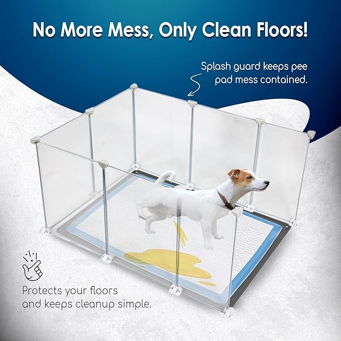 TidyFriend Litter Box Splash Guard 32 x 24 Inches, Dog Litter Box Shield Guard, Easy to Clean Indoor Dog Fence (White Fence Only)