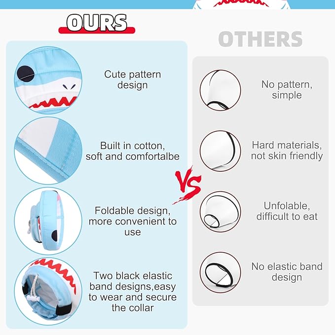 KOOLTAIL Cat Cone Collar, Adjustable Soft Comfortable Cat Recovery Collar to Stop Licking, Foldable Donut Water Resistant Pet Cone for Small Large Cats Kittens After Surgery Shark S
