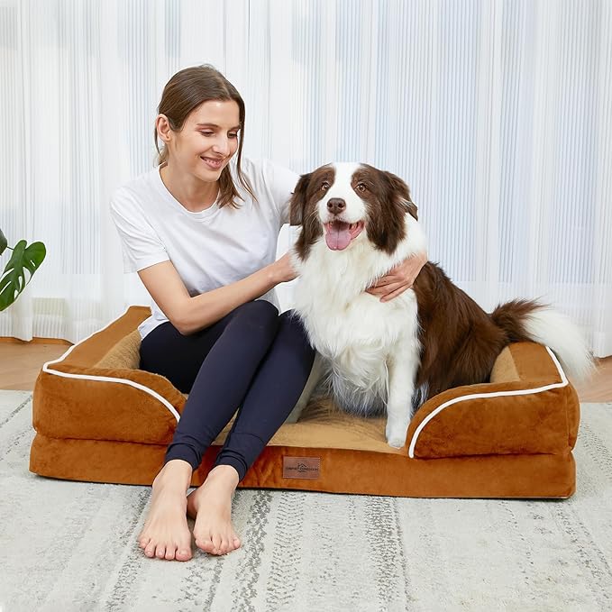 Comfort Expression Medium Dog Beds Waterproof Orthopedic Foam Dog Sofa Beds for Medium Large Dogs Comfy Pet Bed with Washable Removable Cover & Non-Slip Bottom(Medium,Caramel)
