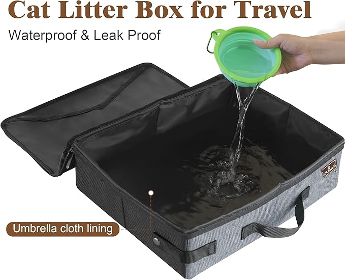 HiCaptain Portable Litter Box for Cats, Cat Travel Litter Box with Lid and Handle Standard Portable Collapsible Litter Carrier for Cat (M,Black/Gray)
