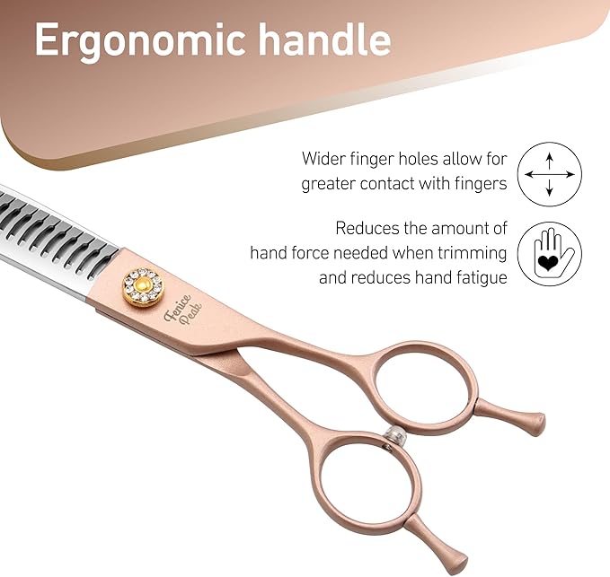Fenice Peak Professional Curved Chunker Dog Grooming Scissors 8.0'' Rose Gold Thinning Shears Extremely Sharp Blades 440C Stainless Steel Thinning Shears Durable Smooth Fine Cut for Dogs and Cats.