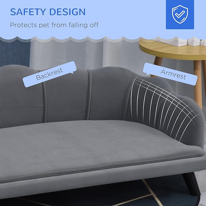 PawHut Velvet Large Dog Couch with Foam Cushion, Soft and Cute Dog Bed with Pearl Design, Dog Sofa for Big and Medium Dogs, Charcoal Gray