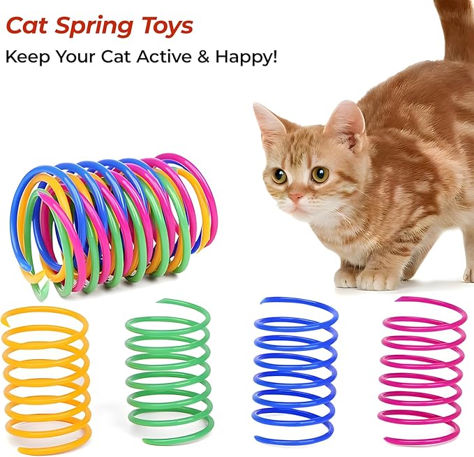 2-Pack Interactive Cat Toys Ball - 2025 New Gen with 360° Auto-Rotation Smart Obstacle Avoidance,Includes 4 Cat Spiral Spring＆1 Furry Cat Toy Mice,Ideal Kitten Toys for Bored Indoor Cats(Orange＆Blue)