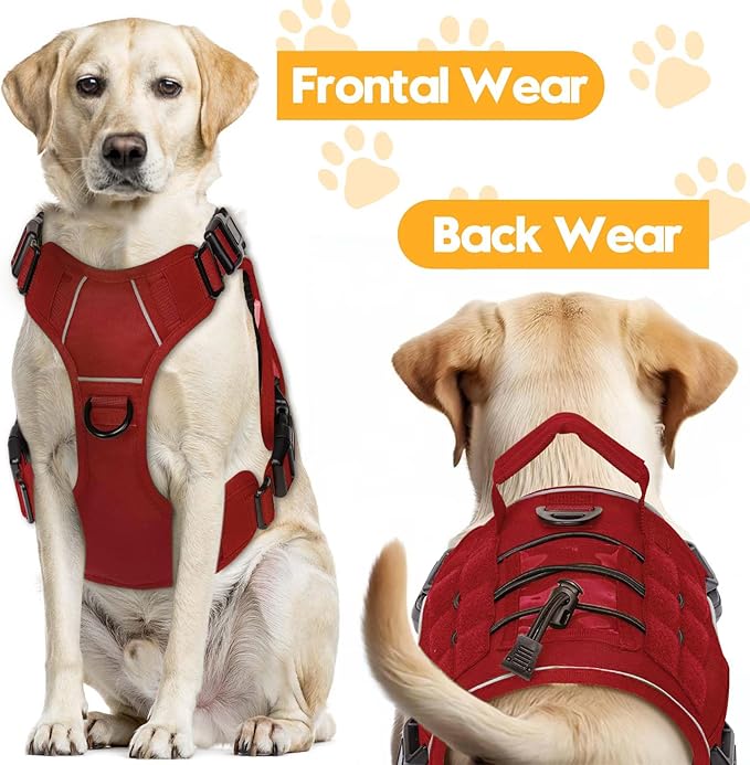 Heavy-Duty Tactical Dog Harness for Large Dogs, No Pull Adjustable Reflective Pet Vest with Molle System, K9 Military-Grade Control for Service Training, Outdoor & 10+ Breeds, Red, Small