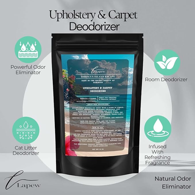 Hibiscus Island Escape Carpet Freshener Powder: Powerful Odor Eliminator for Home, Upholstery Deodorizer, Carpet Deodorizer, Pet Urine, Cat Litter Box - Hibiscus Island Escape Fragrance