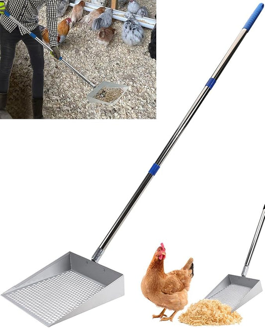 Large Chicken Poop Scooper, Chicken Coop Accessories,Metal Litter Scooper for Chicken,Chicken Coop Cleaning Tools,Heavy Duty Poop Shovel,Chicken Coop Must Haves(Silver)