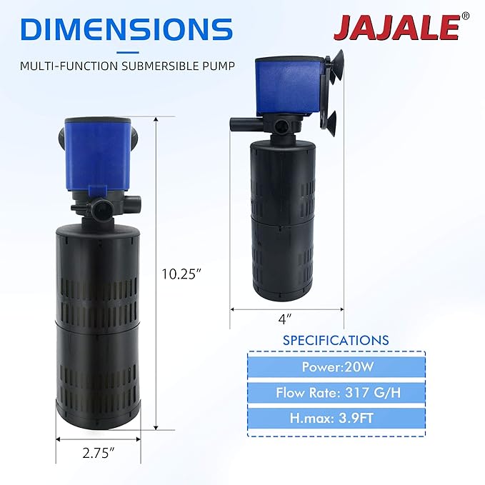 Water Pump 320 GPH 3-in-1 Submersible Internal Filter Aquarium Powerhead Water Pump Ultra Quiet for Aquarium,Fish Tank-2 Pack