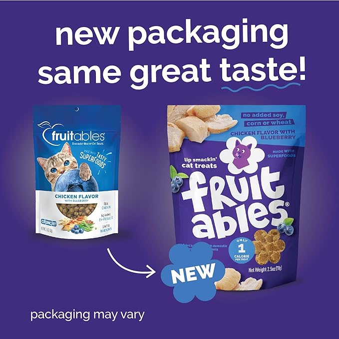 Fruitables Cat Treats Crunchy Cat Treats Packed with Protein Healthy Low Calorie Free of Wheat, Corn and Soy Made with Real Chicken and Blueberry 30 Ounces