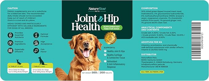 Joint Supplement for Dogs, Power of Nature Made in USA, Unique Formula: Green-Lipped Mussel, Glucosamine, Chrondroitin, MSM, Devils Claw, Hip and Joint Supplement, All Breeds - 200 ct