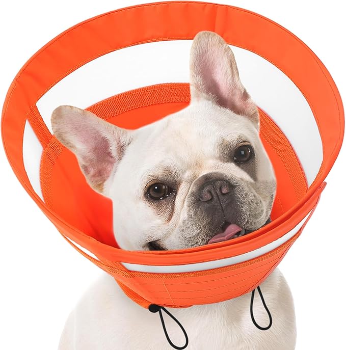 SAWMONG Soft Dog Cones for Medium Dogs, Adjustable Pet Recovery Collar to Stop Licking, Dog Cone Collar, Comfy Elizabeth E-Collar for Dogs After Surgery Alternative (M,Orange)