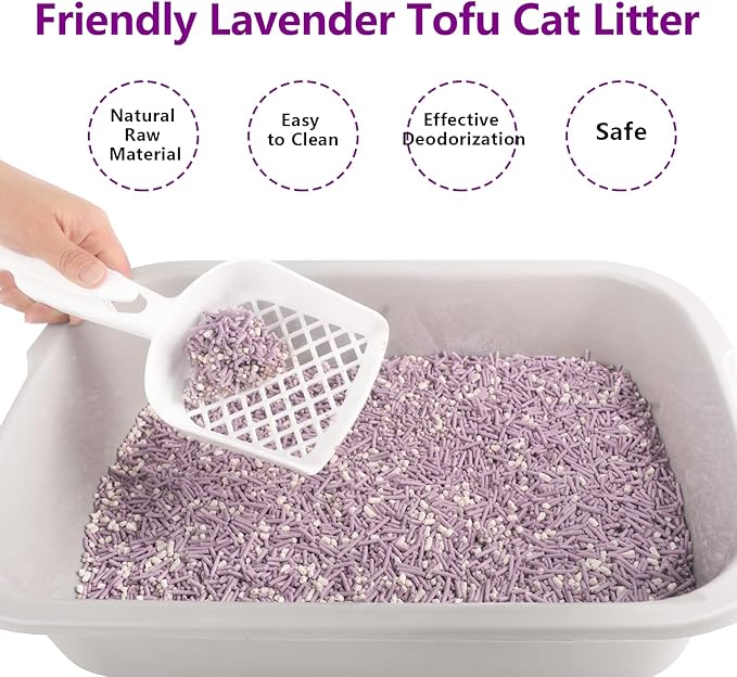 Tofu Cat Litter, Dust-Free Kitty Litter, Ultra Absorbent Clumping Cat Pellet Litter, Fast Drying, Lavender Odor Control, Less Scattering, Dust-Free Mixed.