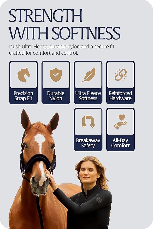 Equinavia Valkyrie Soft Ultra Fleece Padded Adjustable Breakaway Horse Halter - Navy/Navy - Horse