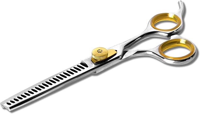 Sharf Professional Thinning Shears: Sharp 440C Japanese Steel Chunkers, 6.5" 22-Teeth Gold Touch Dog Grooming Scissors with Easy Grip Handles