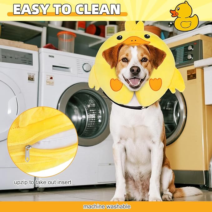 KOOLTAIL Inflatable Dog Cone Collar, Soft Dog Cone Alternative for Large Medium Small Dogs After Surgery, Cute Costume Adjustable Donut Neck Cone for Dogs Cats, Comfortable Recovery E Collar, Duck M